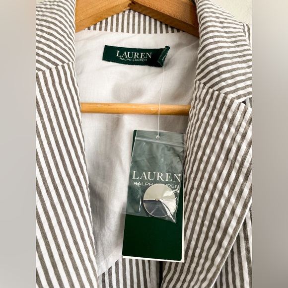 Lauren Ralph Lauren Striped Seersucker Blazer Jacket Preppy Career Sage Moss 14 - Picture 8 of 12